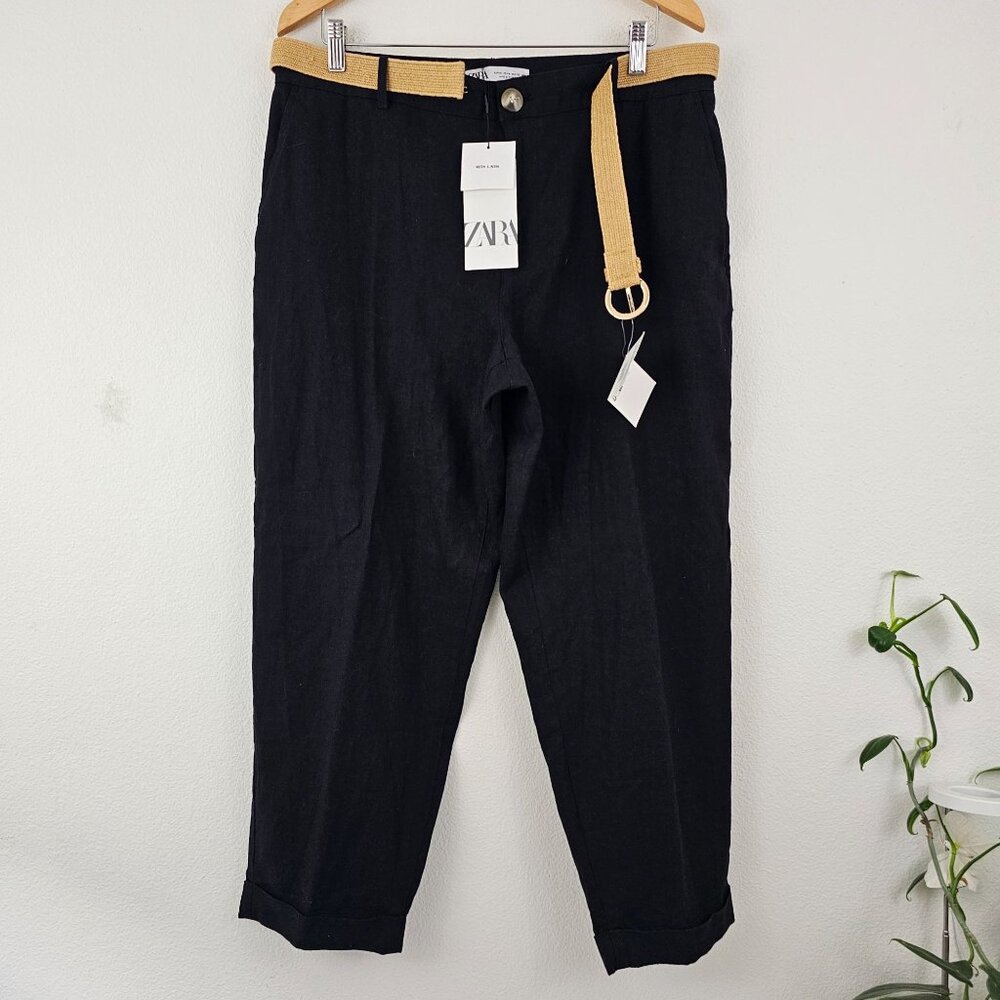 ZARA Womens Sz 10 Linen Blend Straight Leg Pants Office Siren Casual Work NWT - Picture 5 of 11